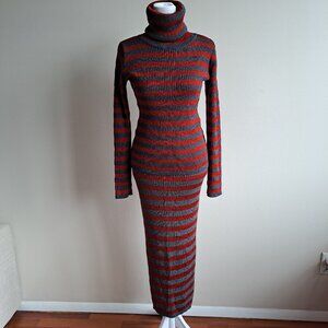 Dolce & Gabbana D&G Set Red Grey Striped Turtleneck Sweater XS & Skirt S